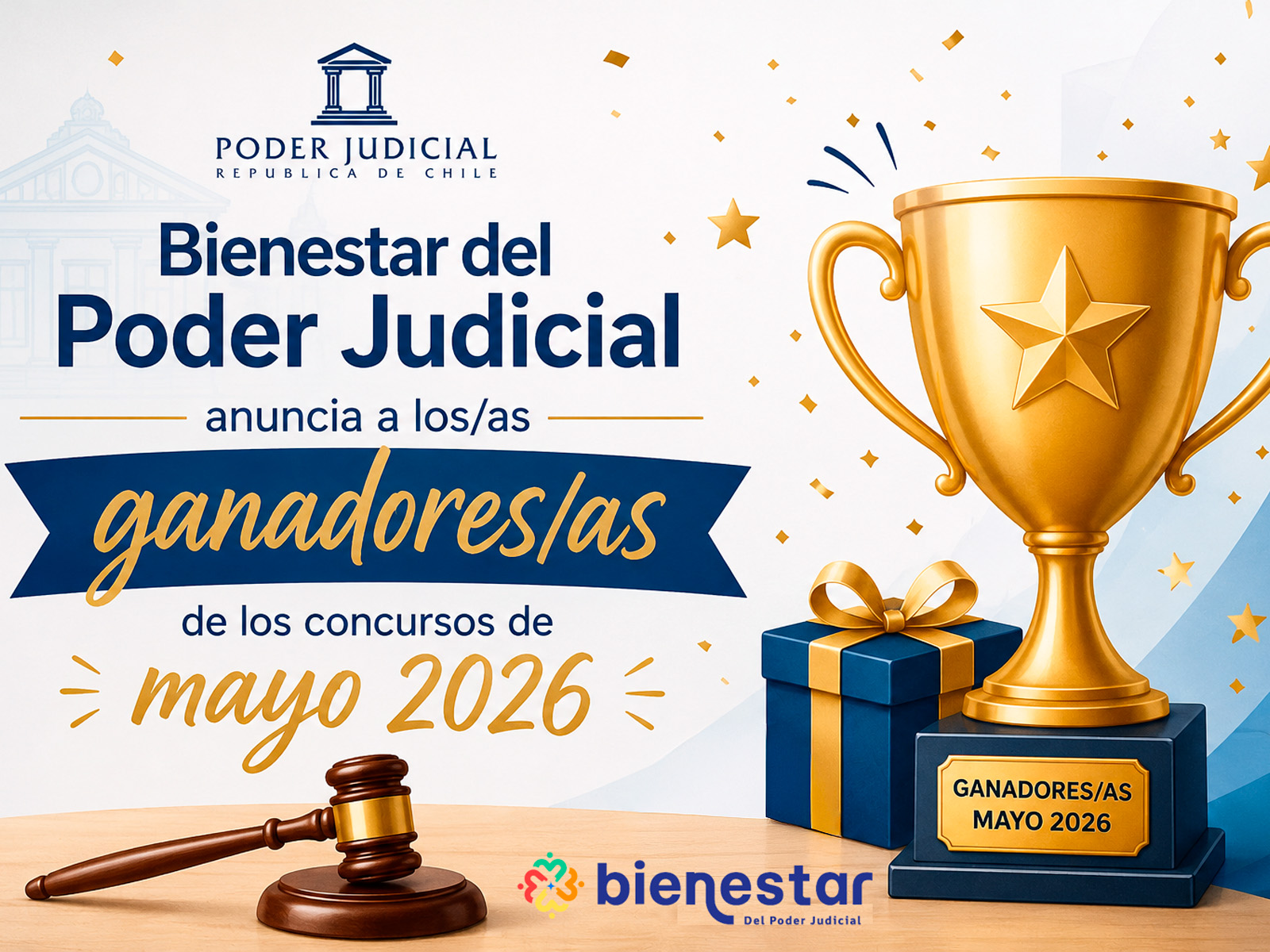 Bienestar del Poder Judicial anuncia a los/as ganadores/as de los concursos de mayo 2026